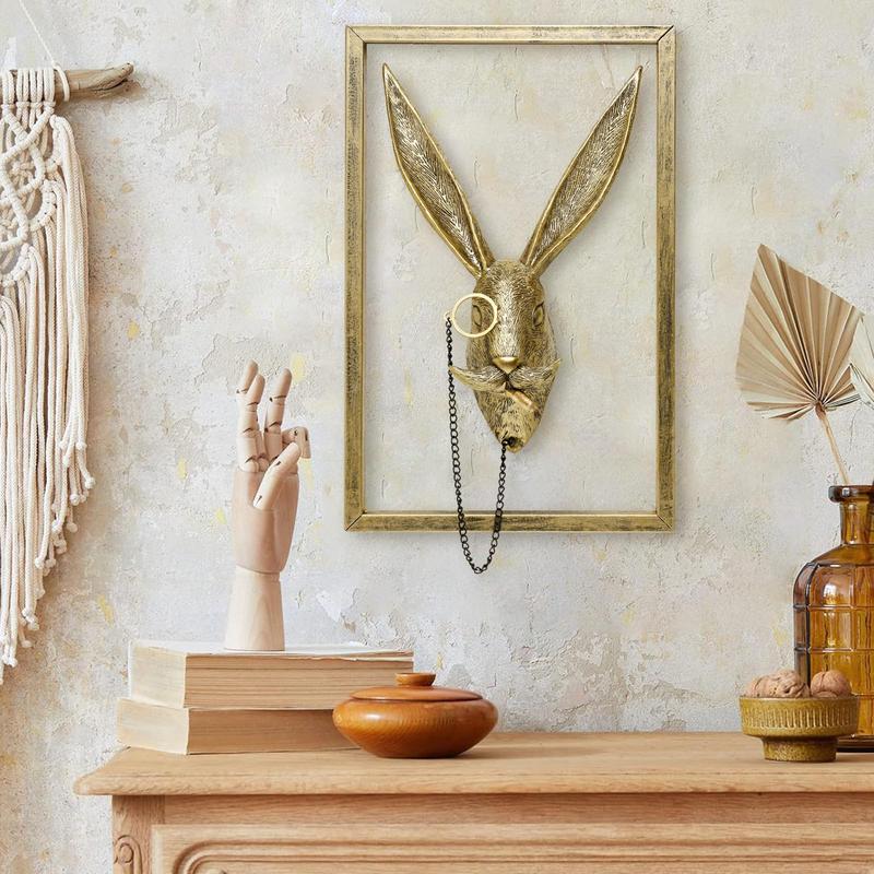 Animal Head Wall Decor, 1 Count Resin Animal Head Wall Hanging Ornament with Frame, Wall Art Decor for Home Living Room Bedroom Office