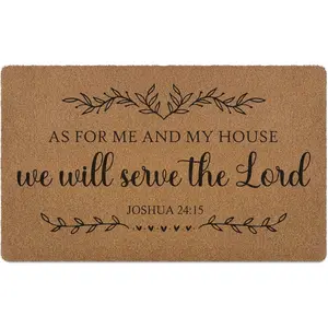 Christian Door Mat, As for Me and My House We Will Serve The Lord Welcome Front Door Mat Indoor Outdoor Entrance, Rustic  Verse Artificial Coir Doormat Rugs for Patio Entry Decor 30x17in