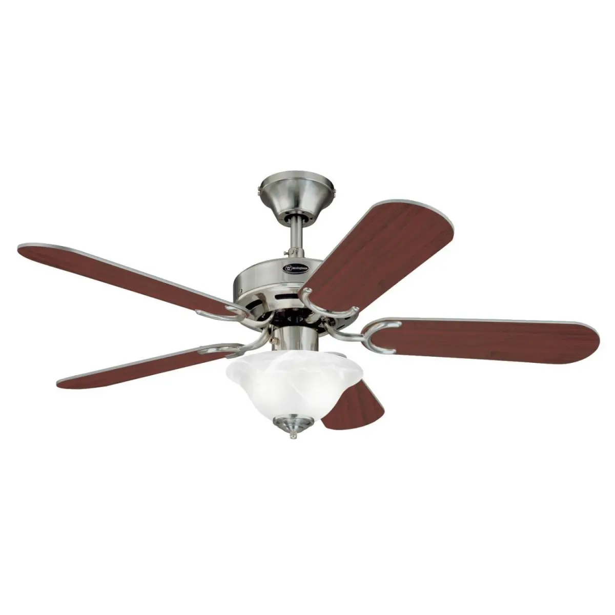 Westinghouse 42 in. Brushed Nickel Round Ceiling Fan with Reversible MDF Blades, Frosted White Alabaster Glass, Rosewood-Light Maple Finishes, Combo Mount, Dual Capacitor, Room Decor, Ceiling Fans
