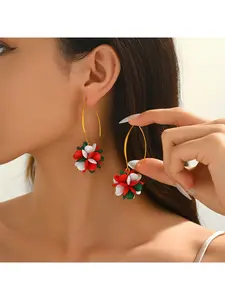 Fashion Christmas Earrings - Acrylic Beaded Flower Petals in Colorful Candy Shades - Unique Women's Ear Jewelry