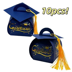 10Pcs Graduation Cap Shaped Gift Boxes with Tassel, Class of 2026 Grad Decor & Candy Container, Themed Gift Box, Ideal for Graduation Party Favors and Celebration Supplies, Graduation Gift Wrapping