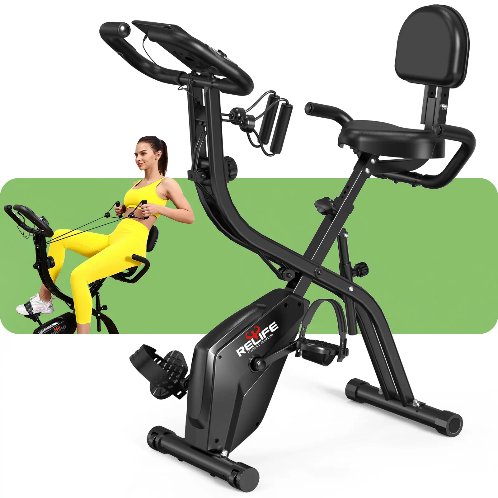 Relife Sports 3 in 1 Exercise Bike Folding Exerpeutic Bike Pedal Exerciser Adjustable Seats Workout Machine Foldable Bike summerwins