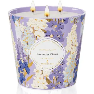 Lavender Citrus Scented Candle, 28.2oz 3 Wick  Soy Wax Large Candles, Long Lasting Clean Slow  No  Decor for  Relaxation, Romantic Dates & -Giving