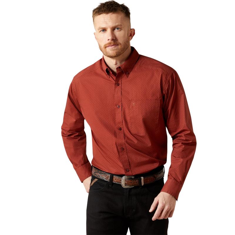 10065792 Ariat Men's Wren Long Sleeve Classic Fit Button Down Shirt - Dark Red
