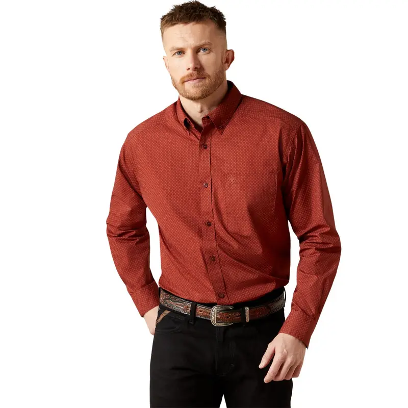 10065792 Ariat Men's Wren Long Sleeve Classic Fit Button Down Shirt - Dark Red