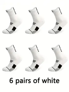 6 Pairs Mixed Color Basketball Socks, Thick Towel Bottom, Mid-Calf Sport Socks, Shock Absorbing Sweat-Absorbent Running Socks, Sports Socks