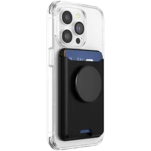 Softgoods Phone Wallet with Expanding Grip and Adapter Ring For Phone, Card Holder, Wireless Charging Compatible, Wallet Compatible with MagSafe-Black