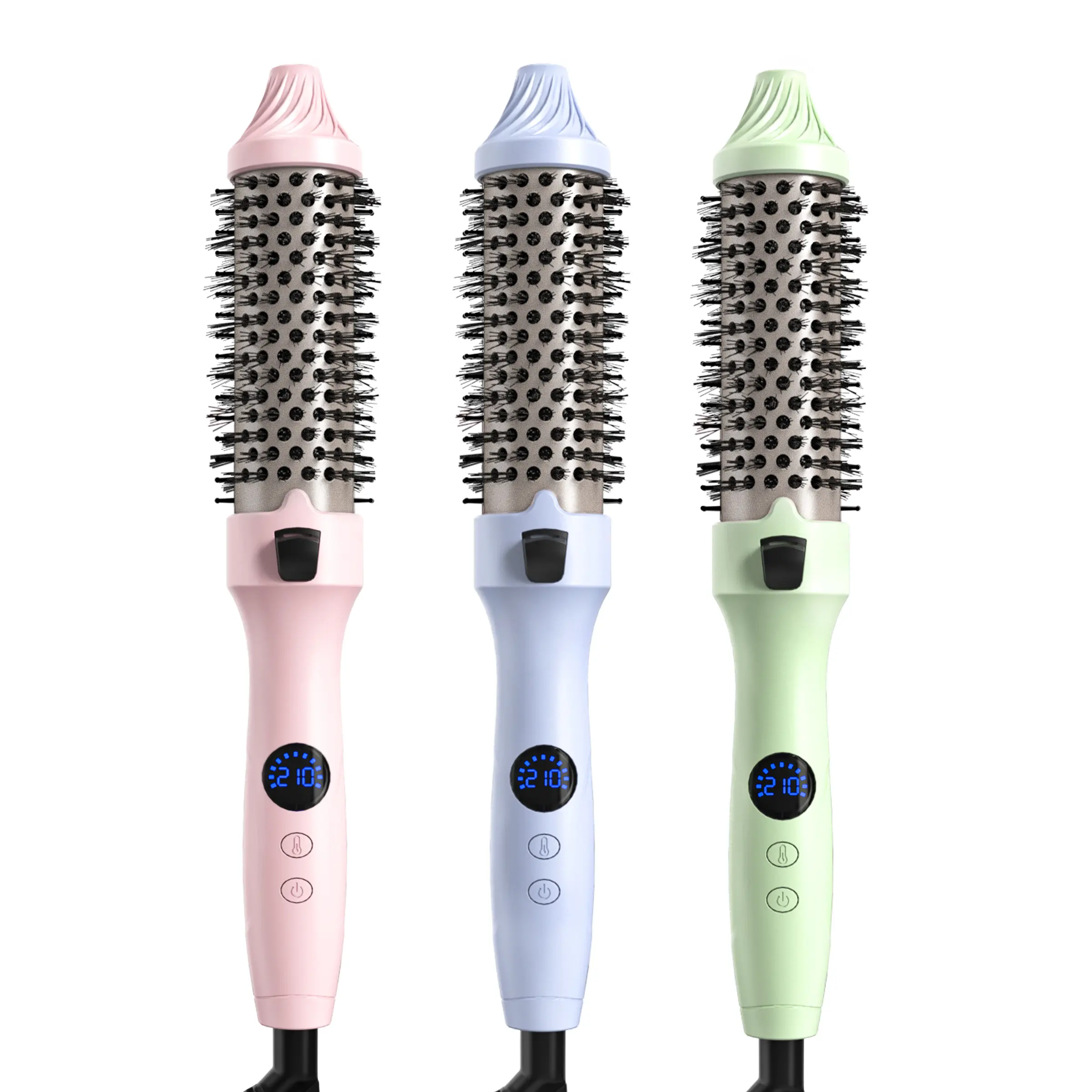 3Pcs 1.5" Hair Straightener Brush Set - Green Purp