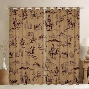 Wild West Cowboy Curtains for Bedroom Living Room, Western Darkening Drapes,Rodeo Cowboy Style Blackout Curtains,Brown Window Treatments