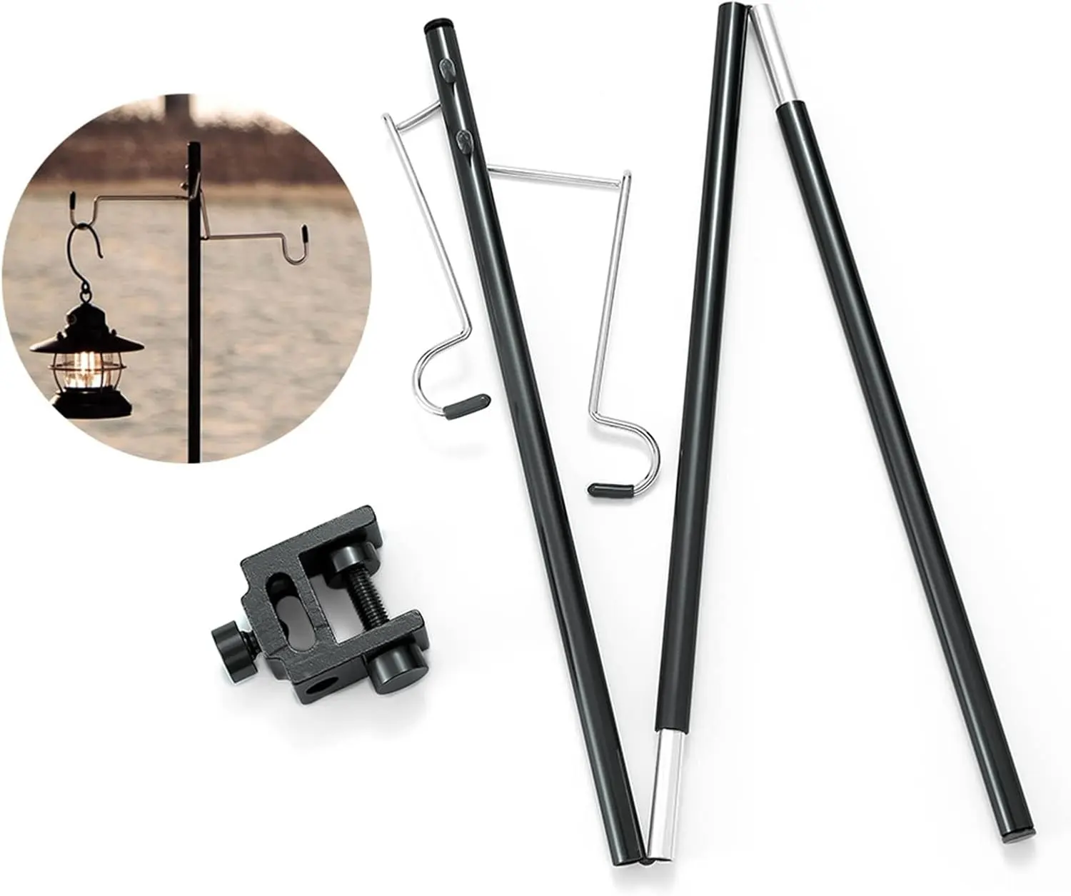 Portable camping folding light pole, lightweight retractable aluminum alloy camping light bracket, suitable for outdoor hanging light pole for picnic, hiking, fishing, backpacking, and courtyard barbecue