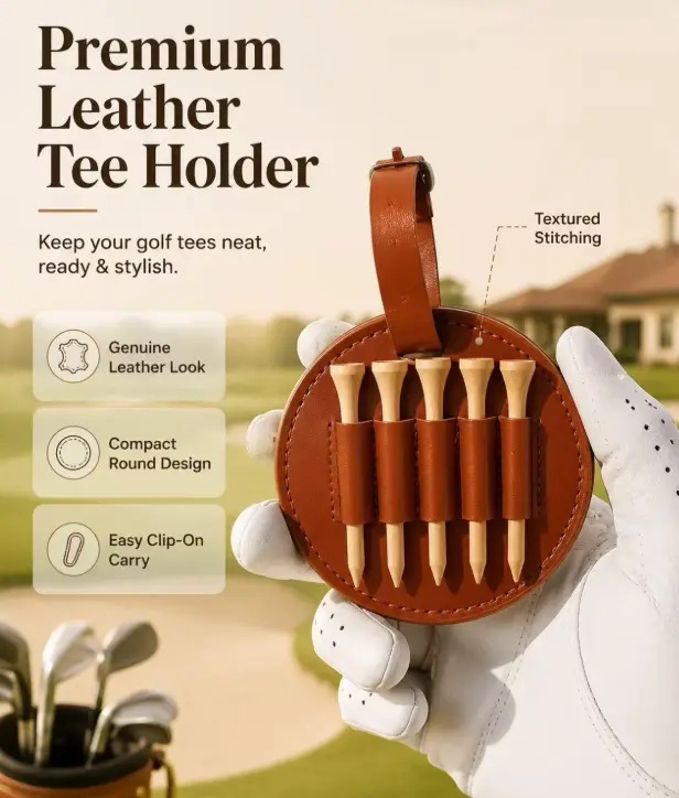 Golf Tee Leather Holder Gift Set for Golfers