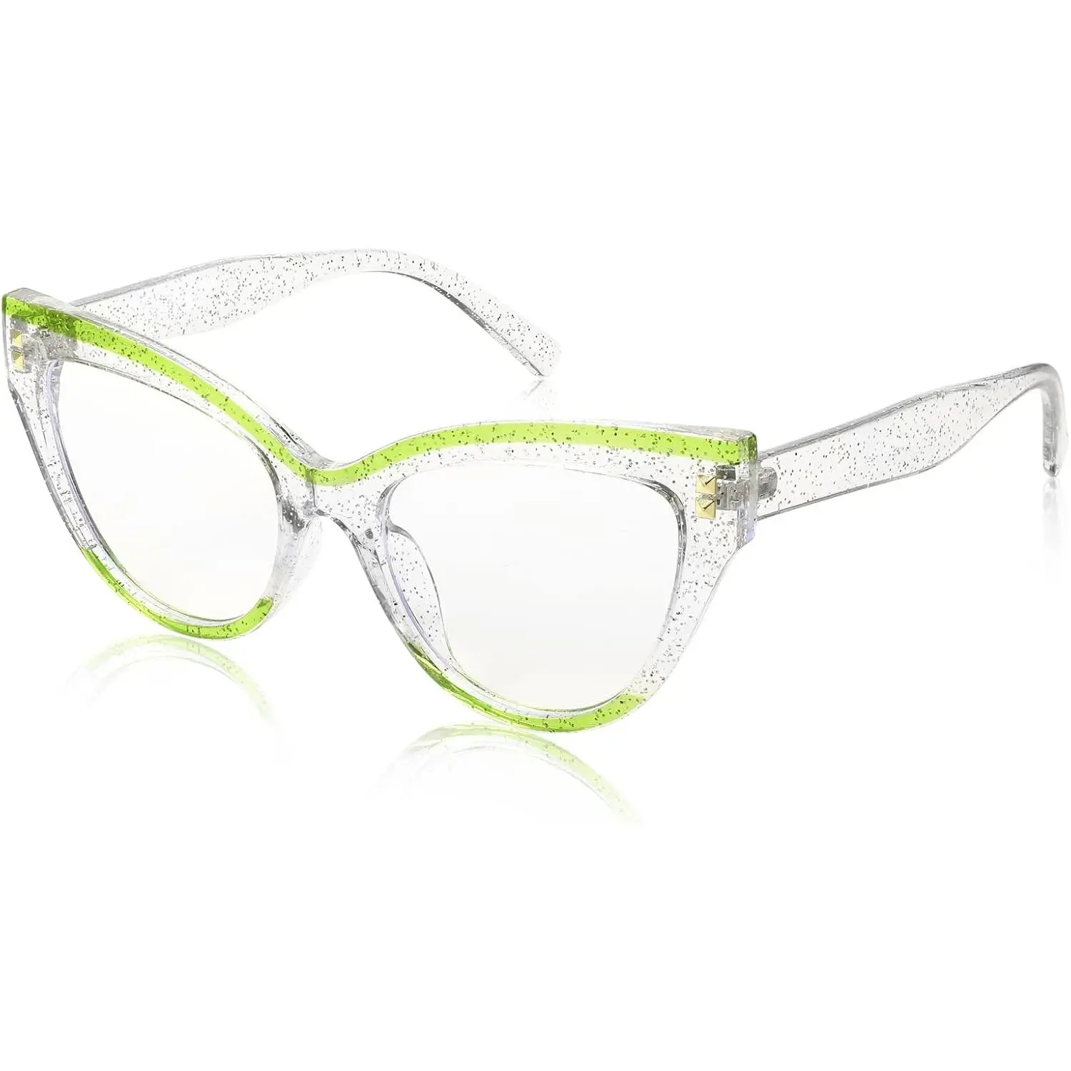 FEISEDY Women's Large Size Classic and Fashionable Rivet Embellished Statement Frame Cat Eye Nerd Glasses - Blue Light Blocking Lens, Anti-Eyestrain, Flexible Non-Prescription Computer Eyewear B2323