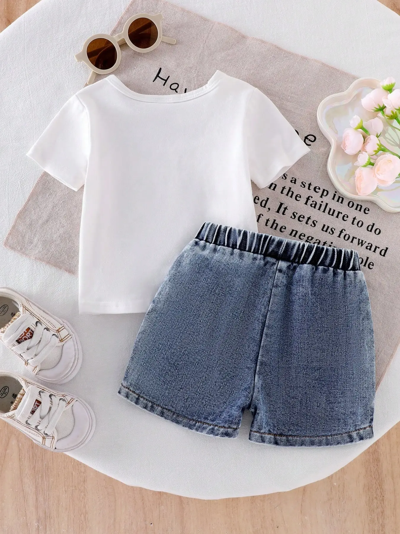 Baby Girl 2-Piece Set Cute Round Neck Short Sleeve Bow Print T