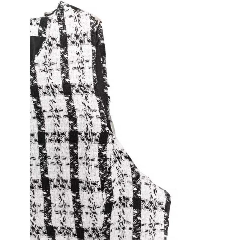 Women's Elegant Plaid Bowknot Dress, Sleeveless Round Neck Short Skirt, Casual Fall & Winter Fashion, Slim-Fitting Style