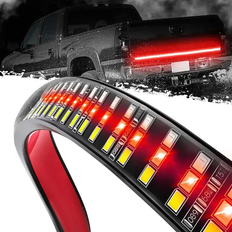 60 Inch Triple Row LED Tailgate Light Bar, Waterproof, 12V DC, Full Function Brake, Reverse, Amber Turn Signal, Universal Fit for Pickup, Trailer, SUV, RV, Van,Triple Row LED Work Light Strips, Triple Row Universal LED Tailgate Light Bar truck red