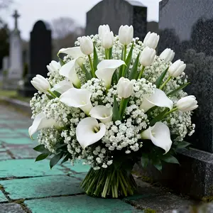 33 Beautiful Artificial Cemetery Flowers, 21 Starflowers + 12 Elegant Fake Tulips, Realistic Wedding Floral Decorations, No Maintenance, UV Resistant