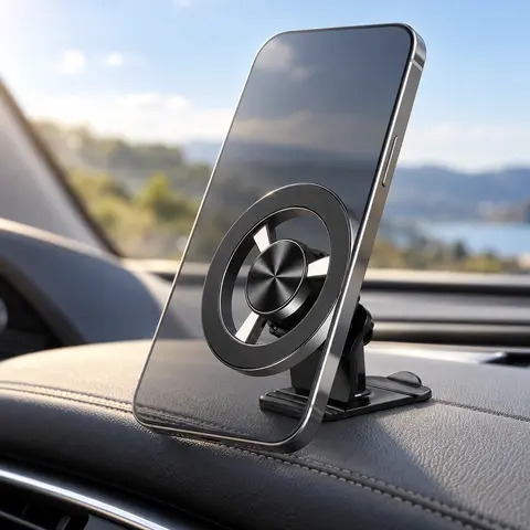 Magnetic Phone Mount for Car, Dashboard Adhesive Base Phone Holder with Adjustable Viewing Angle, Hands-Free Navigation Accessory for iPhone and Android, Phone Holder For Car
