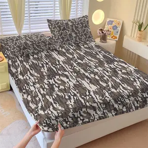 Trendy Neutral Camo Fitted Sheet Set, 1 Fitted Sheet + 2 Pillowcases, Brown & Grey Camouflage Pattern Bedding, Ultra-Soft, Comfortable & Breathable Microfiber, All Season Use, Deep Pocket, Non-Slip, Perfect for Minimalist & Outdoor Style Lovers