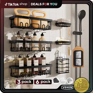 【DEALS FOR YOU】Veken 6-Pack Life-Changing Rustproof Shower Caddy, Effortless No-Drill Wall Shelves with Soap Holder, End Bathroom Clutter for Good, Multi-use Kitchen & Home Storage