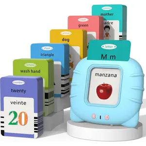 Spanish & English Talking Flash Cards for Toddlers 1 2 3 4 5 6, Audible Toys for Kids to Learn Spanish - 258 Cards and 516 Words(Blue)