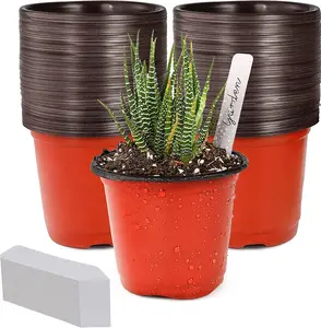 TDHDIKE 4" Small Plastic Plant Nursery Pot/Pots (100Pcs) Seedlings Flower Plant Container Seed Starting Pots , Come with 100Pcs Plant Labels