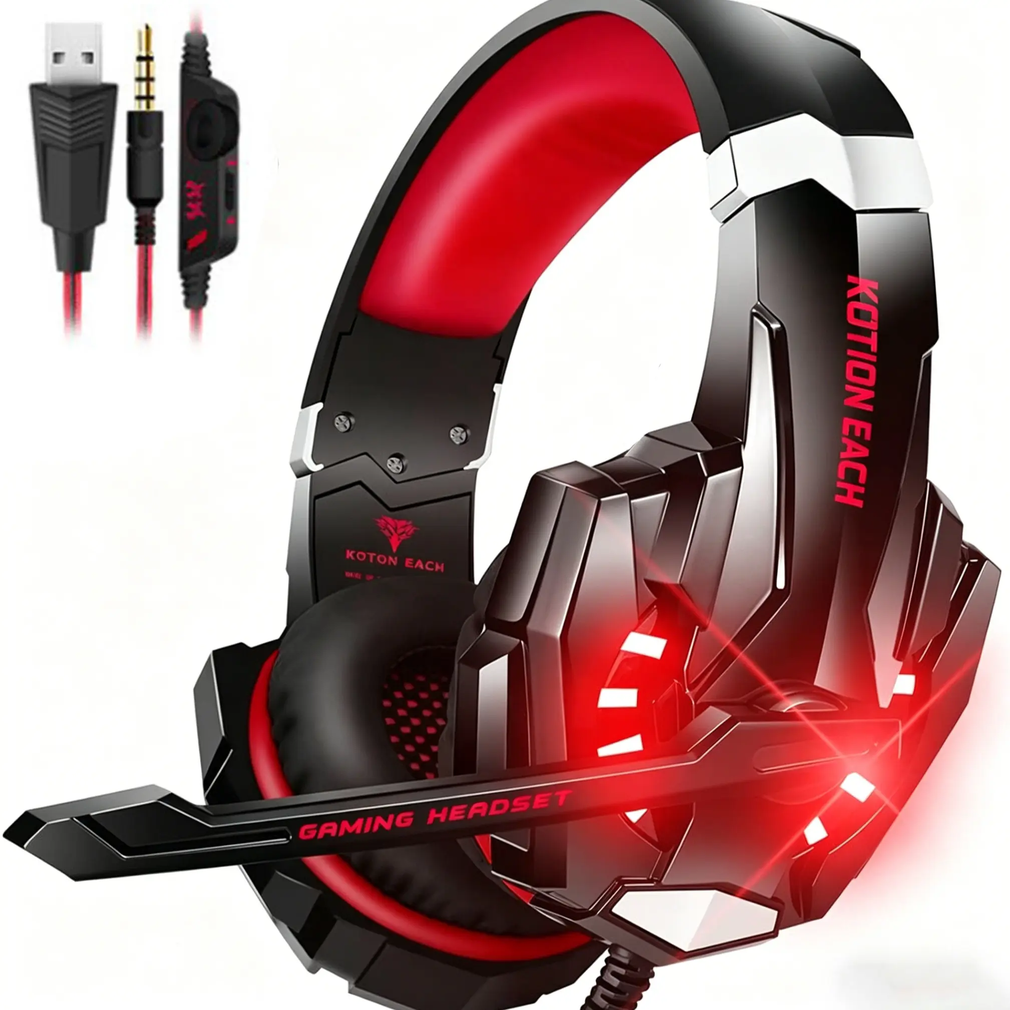 Kotion Each G9000 Professional Gaming Headset, Noise-Canceling, with Mic, LED Light, Bass Boost, Soft Memory Foam, for Ps4, PC, Xbox One