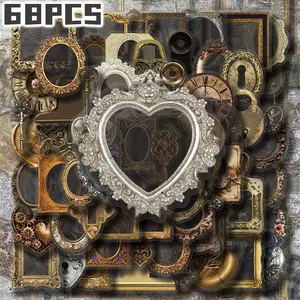 68PCS Vintage Transparent Frame Aesthetic Stickers Pack, Retro Photo Frame Illustration Vinyl Stickers for Laptop Water Bottle Phone Case Skateboard Journal Scrapbook DIY Decoration