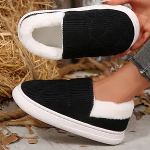 Women's Comfort Corduroy Slippers - Fuzzy Lined, Quilted Design, Multicolor Slip-Ons Indoor Outdoor Shoes for Cold Days
