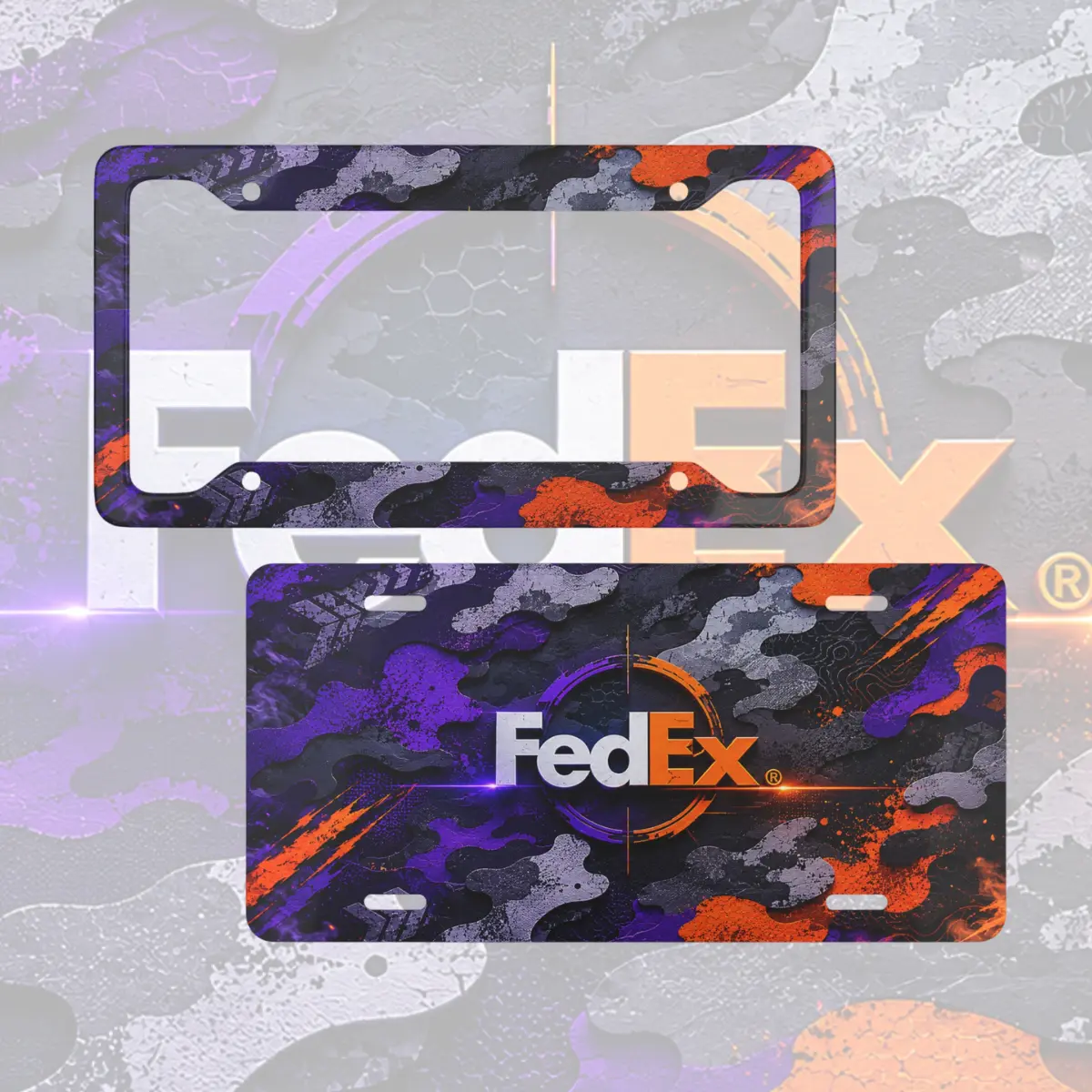 FedEx Custom License Plate Frame Set with Matching Front Plate Cover, Durable Aluminum Car Tag Frame for Trucks SUVs Sedans, Weather Resistant Decorative Auto Accessories Gift for Delivery Drivers and Logistics Brand Fans