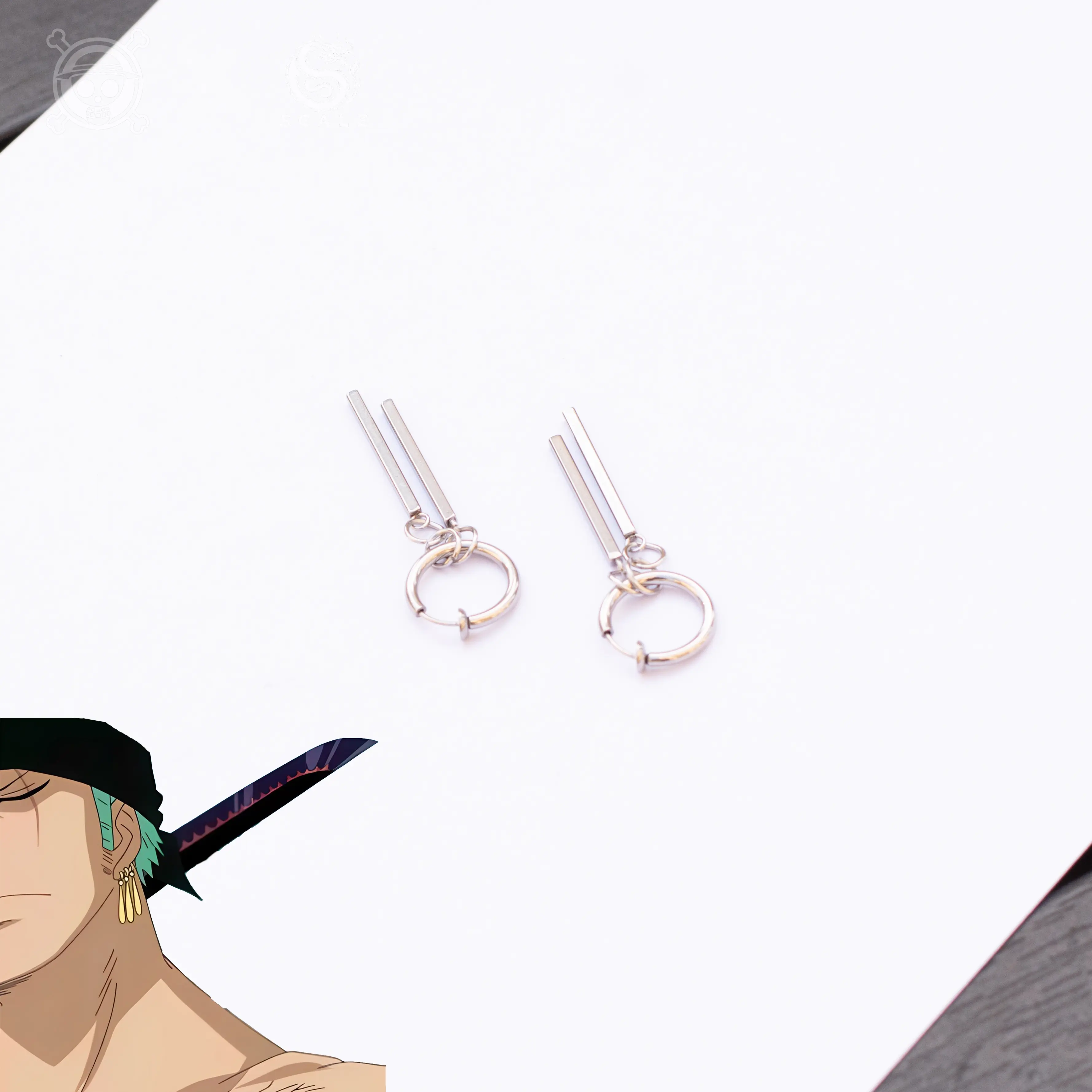 Zoro Inspired Dangle Earrings, Anime Pendant Jewelry with Clip-on & Stud Options for Non-Pierced Ears, Fashionable Accessories for Men & Women, Earrings Jewelry, Fashionable Jewelry Accessories