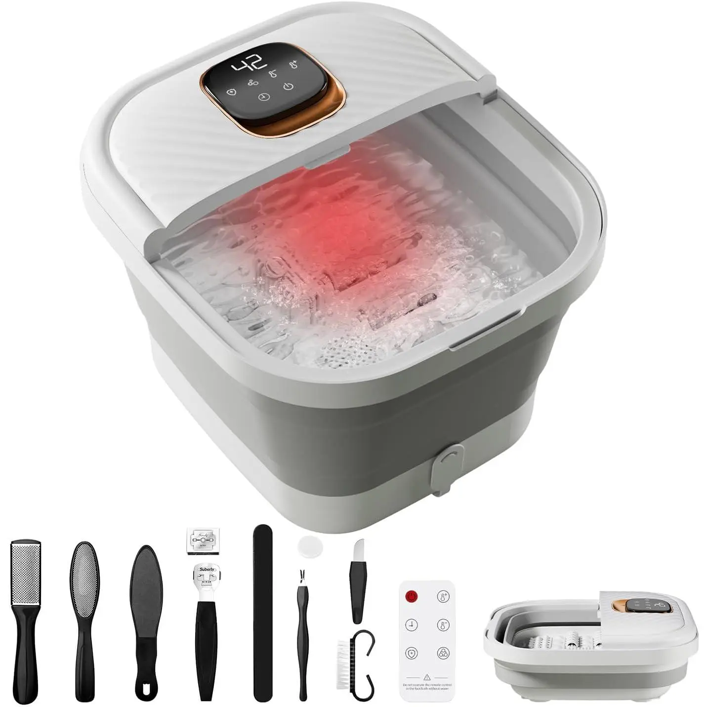 Folding Foot Spa with Heat - Collapsible Foot Bath Massager with Temp Control Touchscreen, Manual Massage Rollers, Space Saving Foot Tub, Pedicure Spa for Home, Office, Relaxation Gift for Men & Women