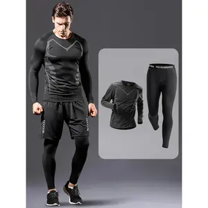 Men's two-piece fitness suit, elastic and quick-drying for training, printed long-sleeve top paired with long pants, suitable for fitness training, basketball, running, body sculpting, outdoor running, cycling, hiking, night running, spring and summer cas