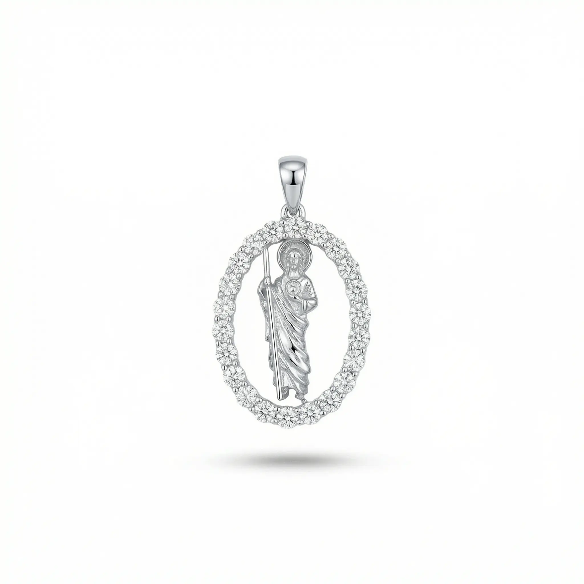 Catholic Saint Oval Medal Moissanite Pendant