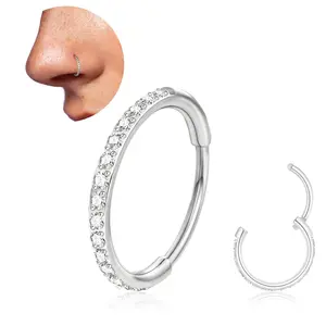 Titanium 20G 18G CZ Nose Ring Hoop Cartilage Earrings for Women Men Hinged CZ Upper Ear Tragus Th Conch Helix Septum  6/8/10mm 20g-8mm