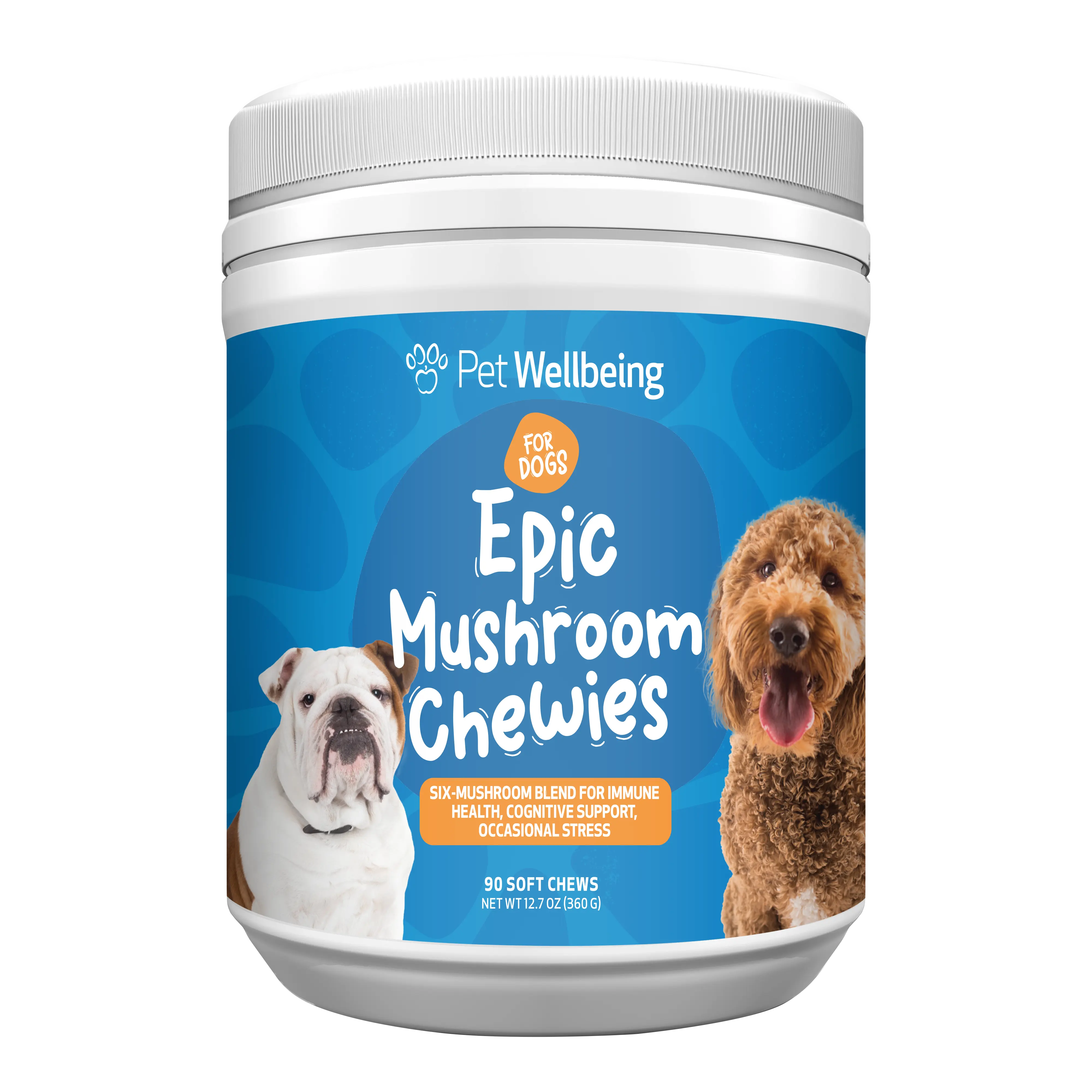 Pet Wellbeing Epic Mushroom Chewies for Dogs - Immune Support, Cognitive Health, Adaptogenic Stress Support with Reishi, Chaga, Lion's Mane Functional Mushrooms - Veterinarian-Formulated 90 Soft Chews