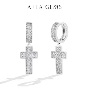 Luxury D Color Total 1.5CTW Lab-Created Moissanite Cross Studs Modern Sparkle Jewelry Gift for Women E043