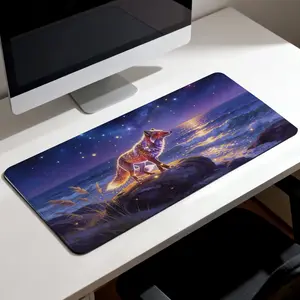 Premium Luminous Fox Under Starry Night Sky By The Ocean High Quality Mouse Pad Modern Office Gaming Comfort Experience Non Slip Durable For Daily Work And Play  40*80 Size.