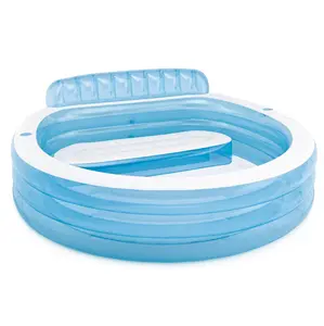 Intex Swim Center Round Inflatable Above Ground Family Lounge Outdoor Pool, Blue Intex Swim Center Round Inflatable Above Ground Family Lounge Outdoor Pool, Blue