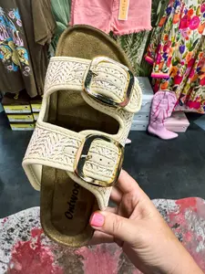 Creme Woven Buckle Sandals