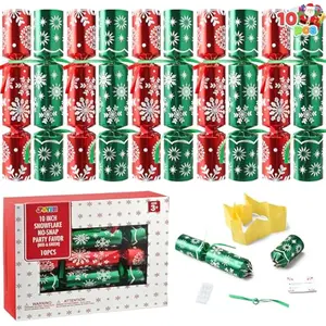 10 Pack Christmas Non-Snap Party Favor, Red & Green Snowflake Table Favor Includes Party Hat, Jokes & Gifts, Christmas Table Decorations for Holiday Dinner Traditions Party Supplies