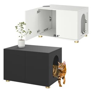 Small Litter Box Enclosure, Sleek Modern Cat Litter Box Cabinet Furniture, Wooden Cat House, End Table Litterbox