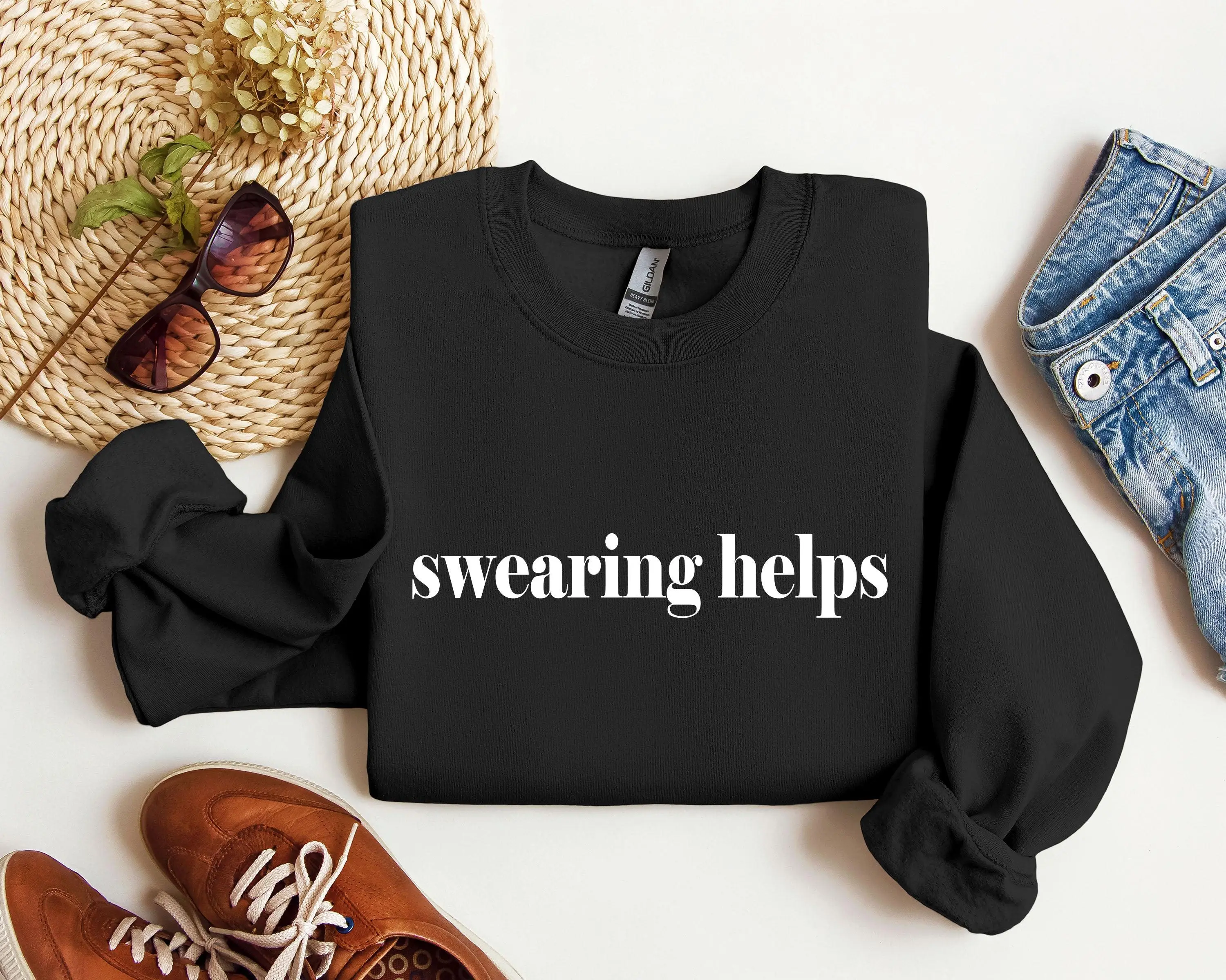 Swearing Helps Funny Sweatshirt, Sarcastic College Sweatshirt, Women's Crew Neck, Crewneck