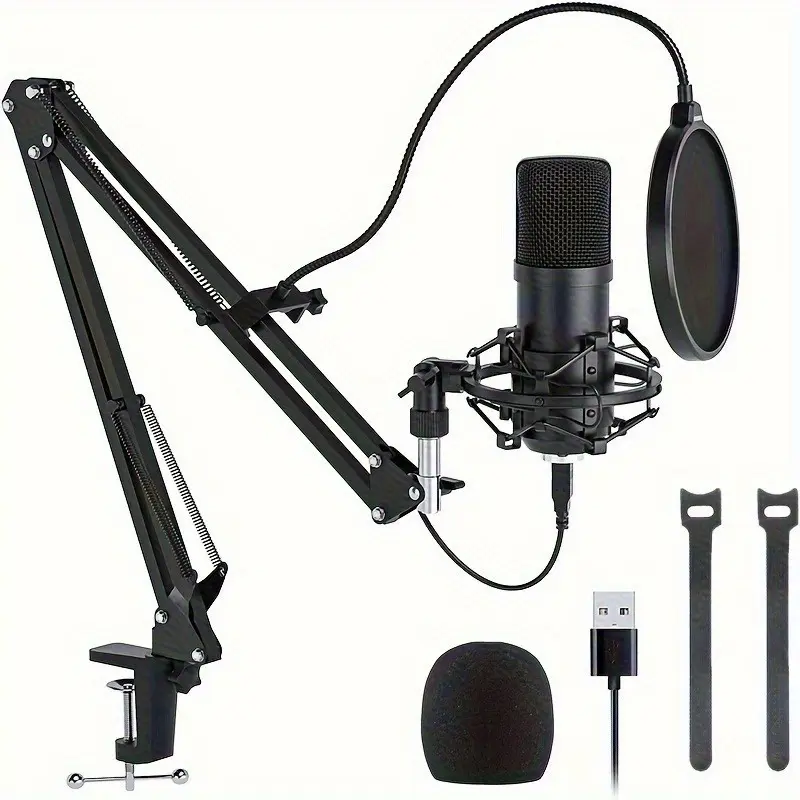 Professional 192KHZ-24Bit Wired USB Condenser Microphone Kit - Plug-and-Play Podcasting Equipment with Cardioid Metal Bracket, Clip, Holder, Pop Filter for PC, Laptop Recording, Streaming