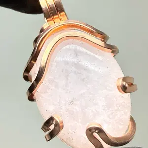 Rose Quartz Receptive Heart Copper Handcrafted PENDANT Made in USA Unique Design Daily Birthday Auspicious Anniversary Engagement