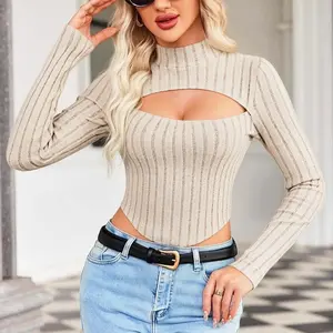 Women’s short, slim-fit, form-fitting, comfortable top — casual, trendy, fashionable, elegant long-sleeve pullover