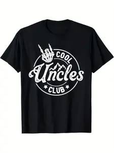 Cool Uncle Club Graphic Tee - 100% Cotton, Casual Fit, Machine Washable - Skeleton Hand Design with Stars & Cool Uncle Club Text - Perfect Gift for Men & Women, All-Season Family T-Shirt, Allse, Short Sleeve Top for Daily Activities, Crew Neck, Drop Shoul