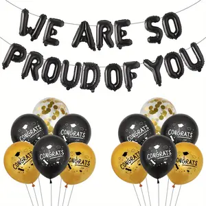 1Set Black We Are So Proud of You Graduation Theme Letter Aluminum Film Balloon Graduation Background Decoration Grade Flash Graduation Balloon Congratulations Graduation Theme Party Photos Props Decoration