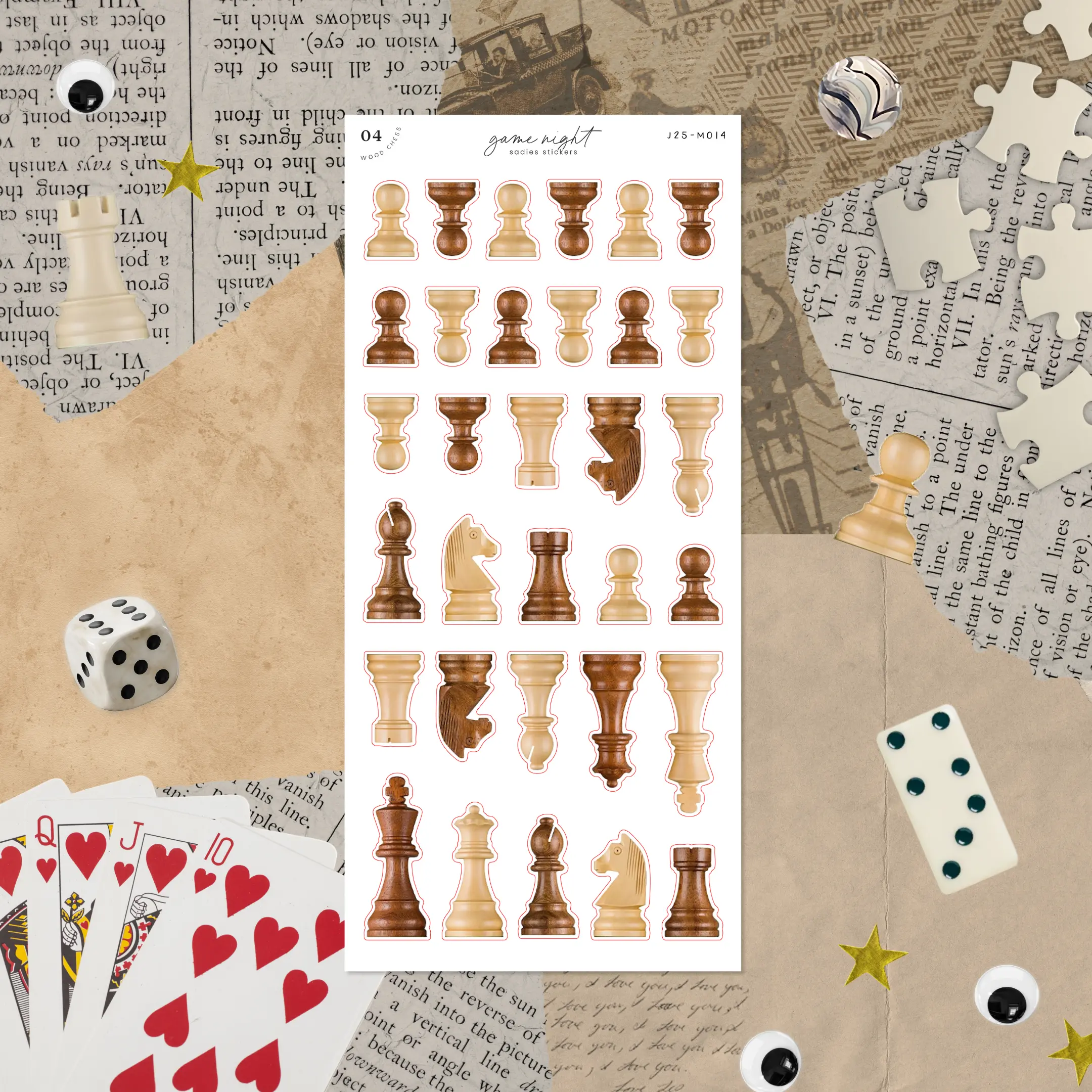 Wooden Chess Pieces • Junk Journal Sticker Sheet • Game Night • Trinkets & Tidbits • Scrapbook Stickers • Vision Board • Vintage Aesthetic