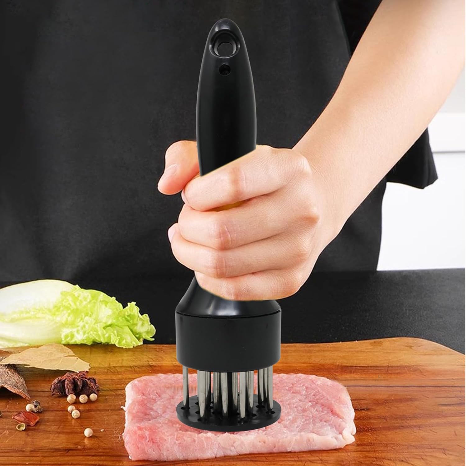 A stainless steel meat tenderizer, a heavy-duty meat needle tool suitable for steak, chicken, and poultry, perfect for grilling, grilling, and quick marinating