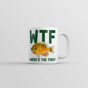WTF Wheres The Fish Mug Funny Novelty Fishing Coffee Cup - 11oz Funny Coffee Mugs Ceramic Printed Drinkware Cup
